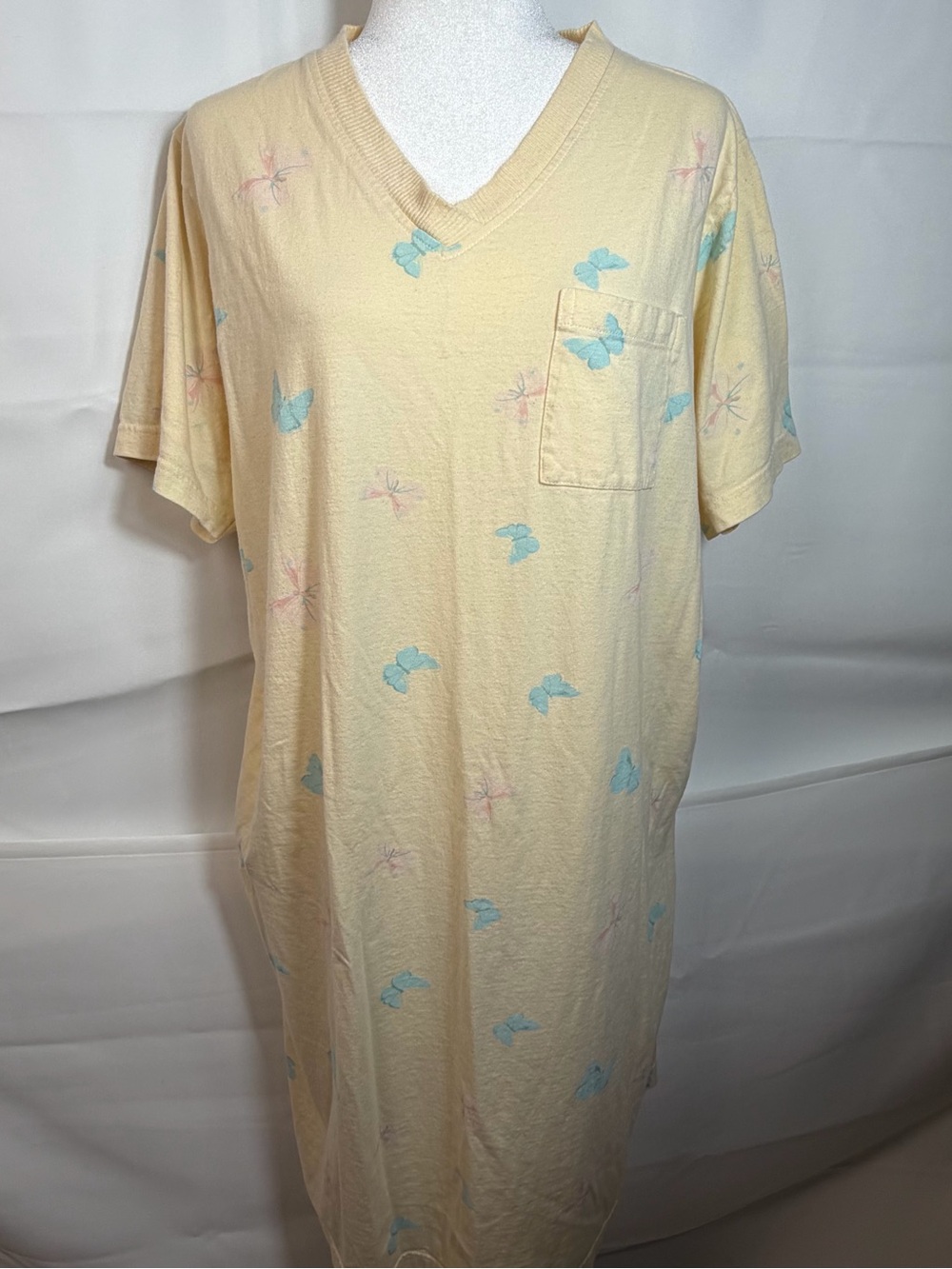 VTG Intimate Essentials Yellow Butterfly Print Nightgown L/XL Cottagecore Granny